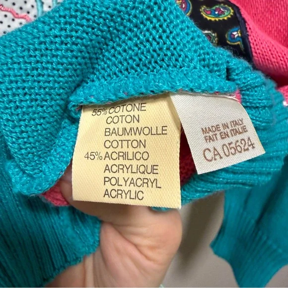NWT Vintage 80s Odette Italian Knit Sweater Size M - Pink & Aqua Novelty Art - Picture 5 of 11